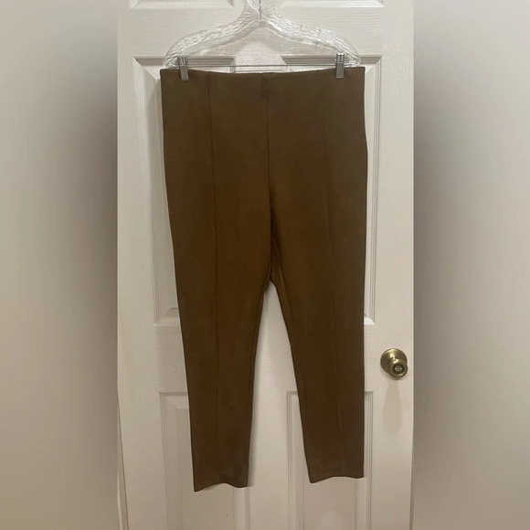 LOFT Pants - Loft Womens Brown Cognac Faux Suede Side Zip Leggings Size 14 NWT